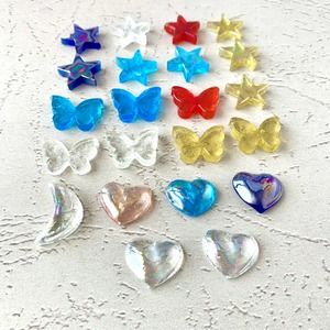 Glass Pebbles - Celestial Butterfly Heart - Blue Red yellow Clear